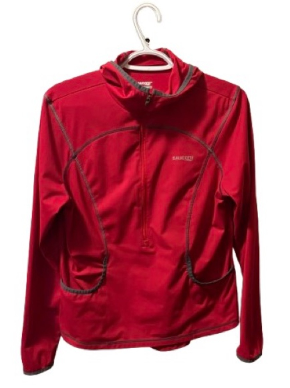 Saucony Red Half Zip Running Hoodie Jacket Front Pockets Medium